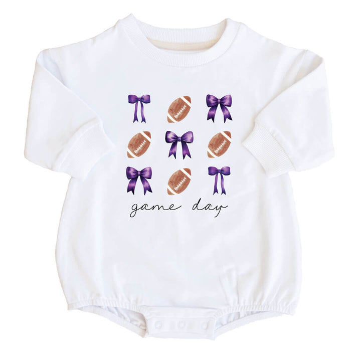 Texas Christian University | Footballs & Bows Graphic Sweatshirt Bubble Romper