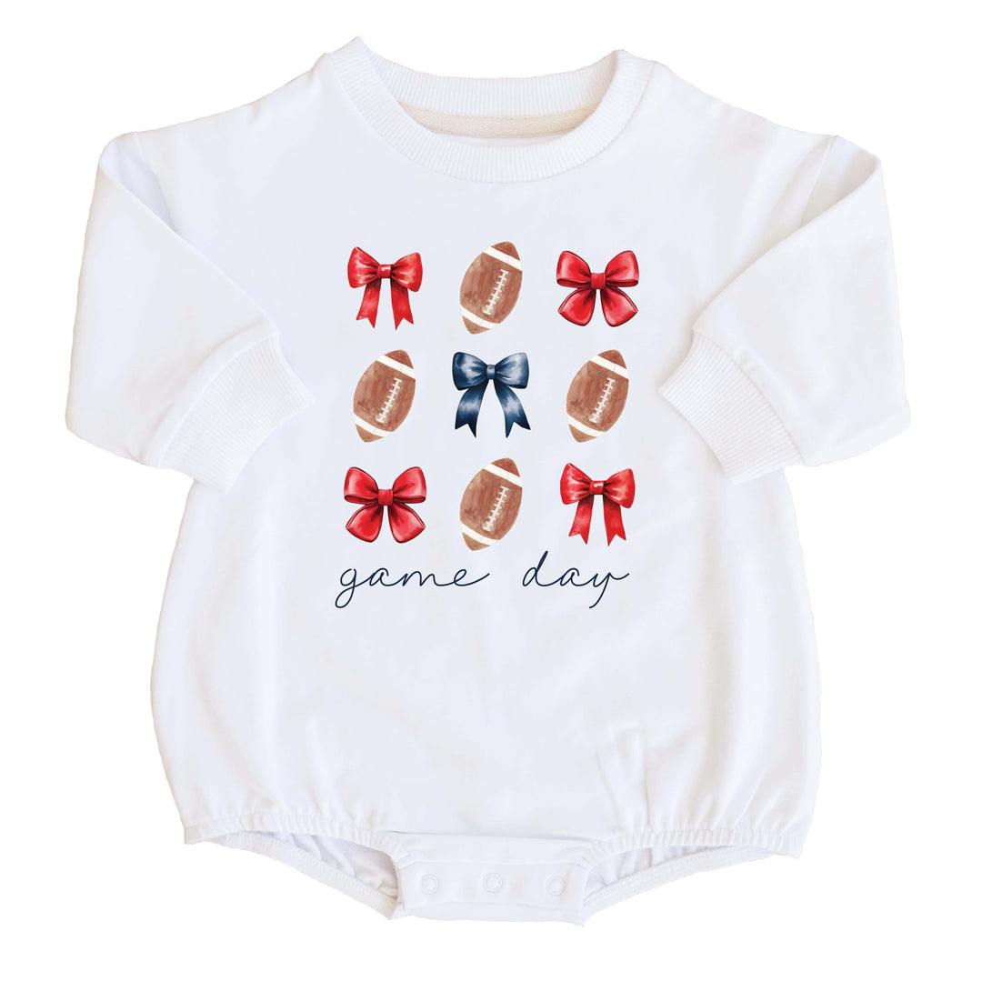 University of Mississippi | Footballs & Bows Graphic Sweatshirt Bubble Romper