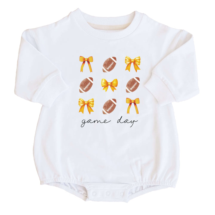 University of Missouri | Footballs & Bows Graphic Sweatshirt Bubble Romper