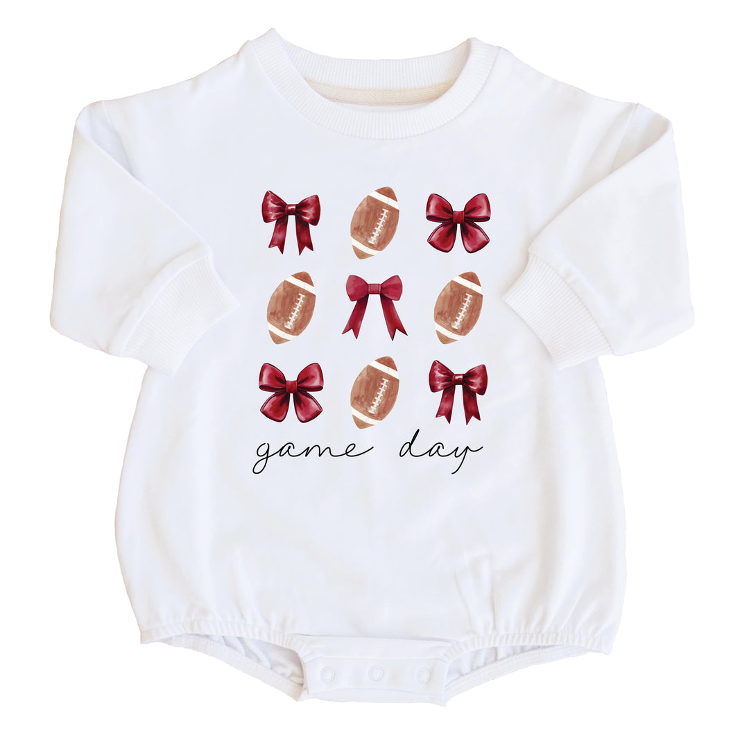 University of Oklahoma | Footballs & Bows Graphic Sweatshirt Bubble Romper