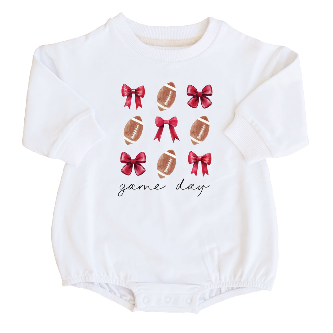 University of Utah | Footballs & Bows Graphic Sweatshirt Bubble Romper