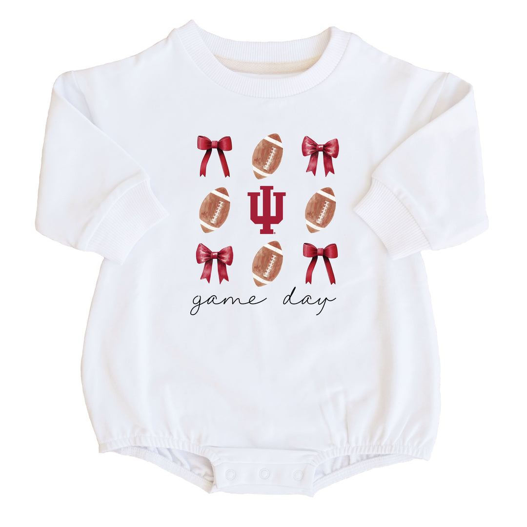 Indiana University | Footballs & Bows Graphic Sweatshirt Bubble Romper