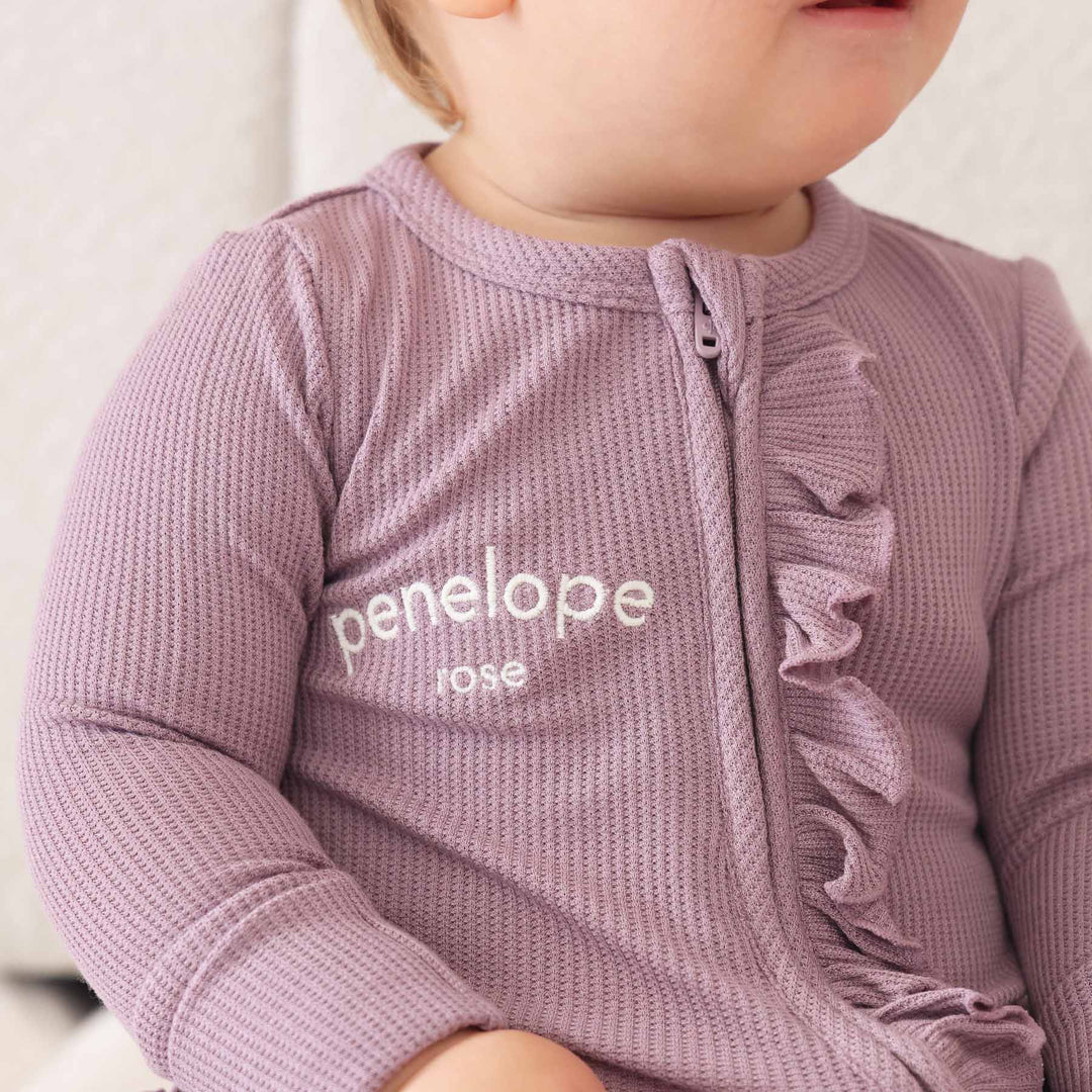 caden lane bamboo waffle embroidered baby footie purple 