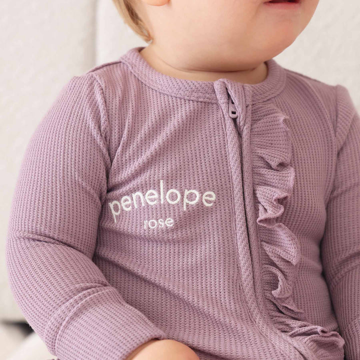 caden lane bamboo waffle embroidered baby footie purple 