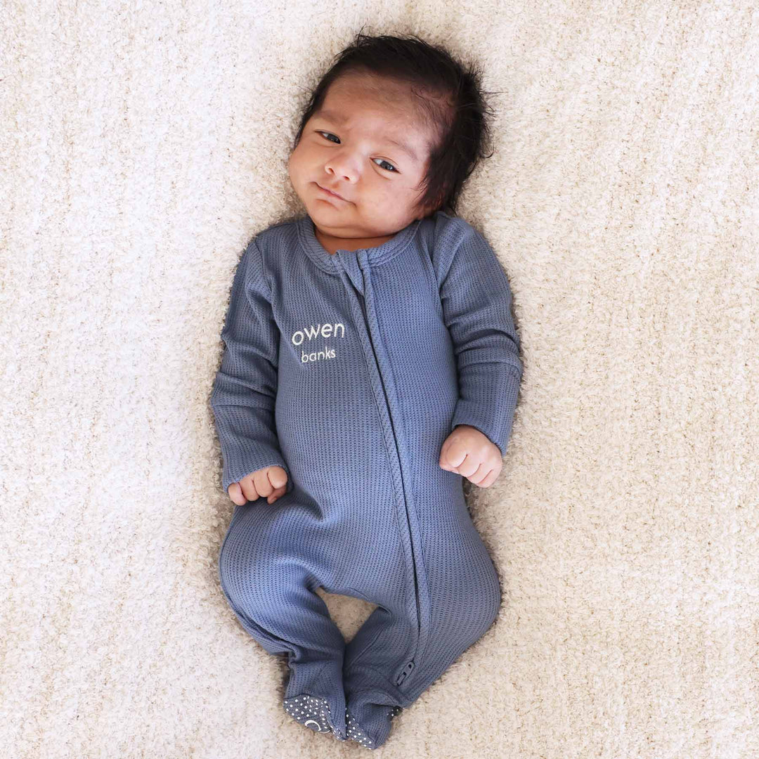 caden lane bamboo waffle zipper footie lake 