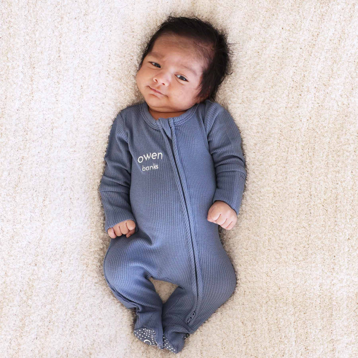 caden lane bamboo waffle zipper footie lake 