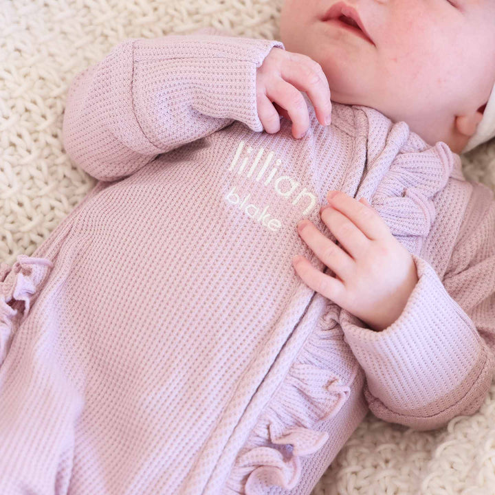 baby girl ruffle zipper footie for girls embroidered