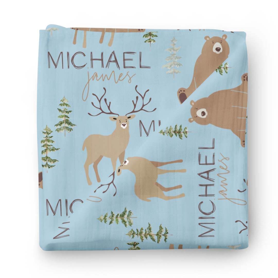forest friends personalized swaddle
