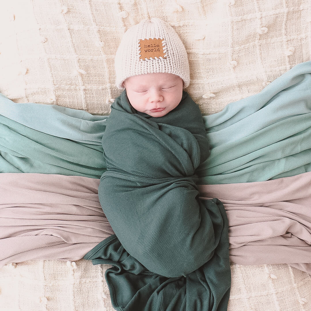 forest green ribbed bamboo knit swaddle 