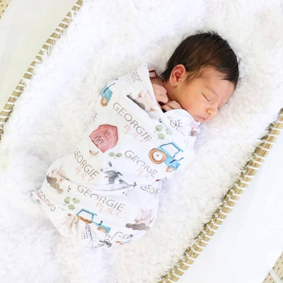 farm themed swaddle blanket personalized 