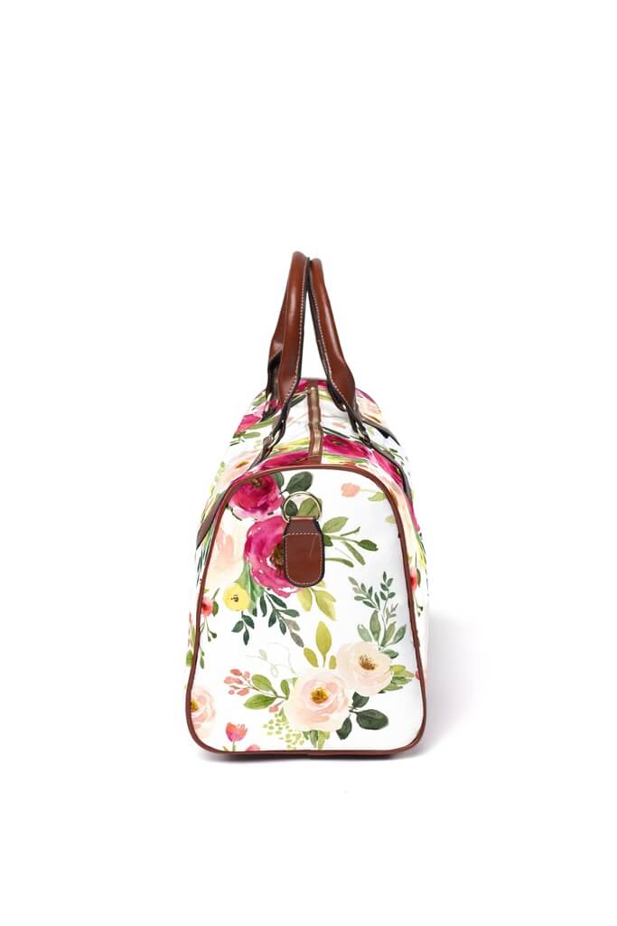 blush and magenta farmhouse floral overnight bag 
