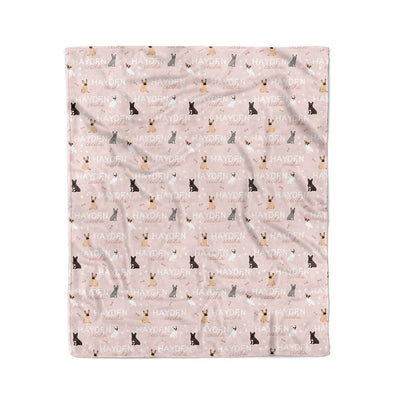 pink personalized kids blanket with french bulldogs