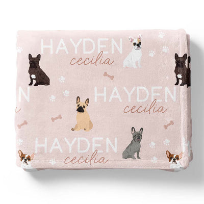 personalized kids blanket pink with french bulldogs