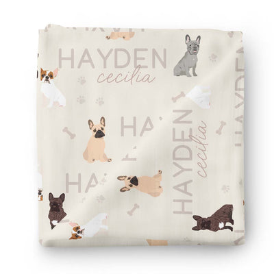 frenchie personalized swaddle blanket neutral 