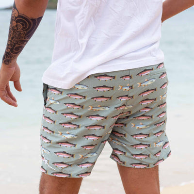 men's swim trunks green with trout 