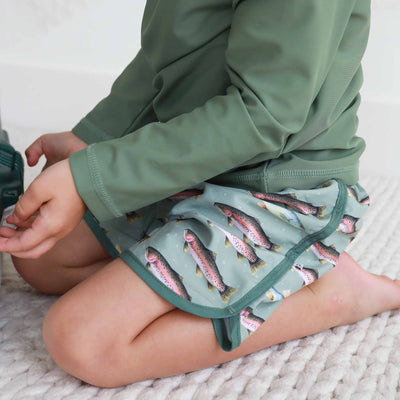 green swim trunks for babies with fish 