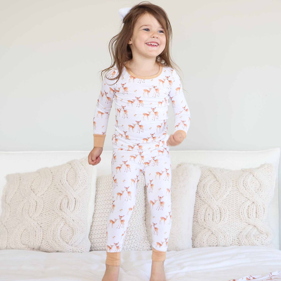 friendly fawn gender neutral two piece pajama set for kids 
