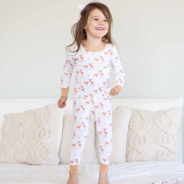 friendly fawn gender neutral two piece pajama set for kids 