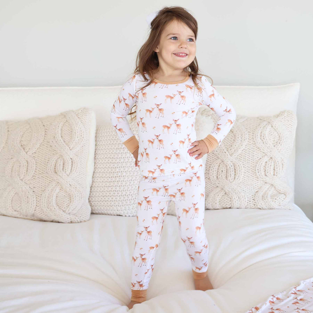 friendly fawn bamboo pajama set for kids 