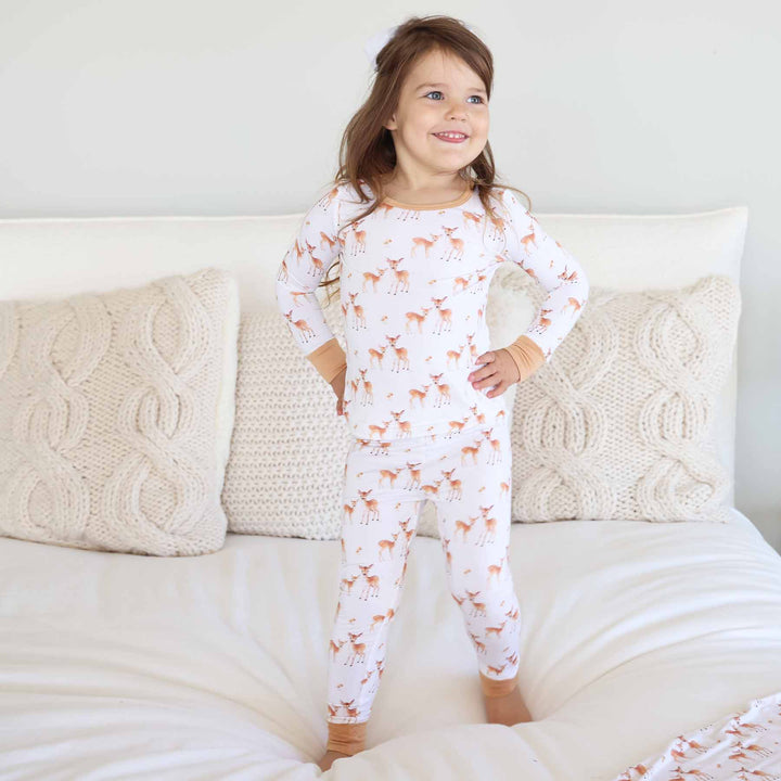 friendly fawn bamboo pajama set for kids 
