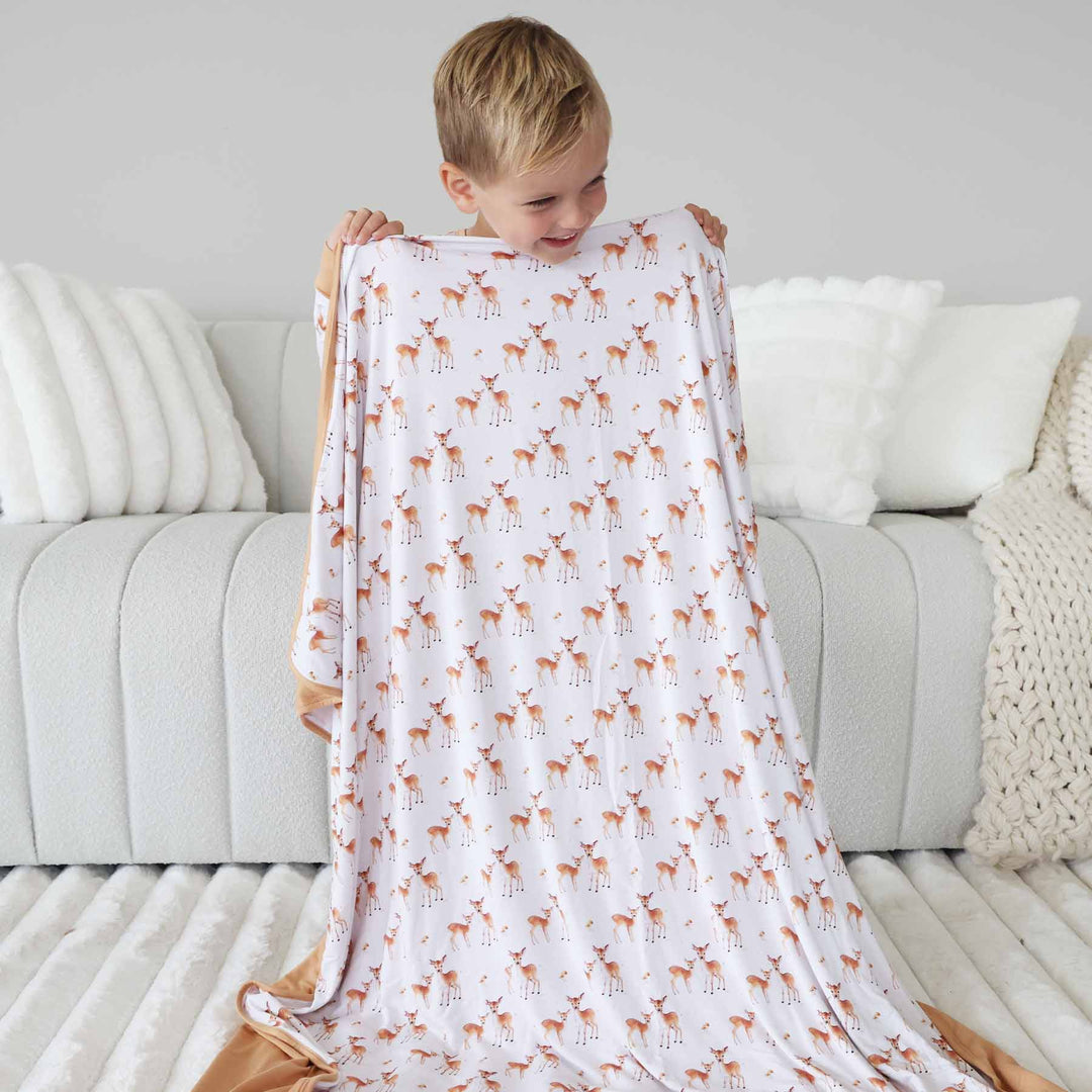 gender neutral fawn double sided bamboo blanket for kids 