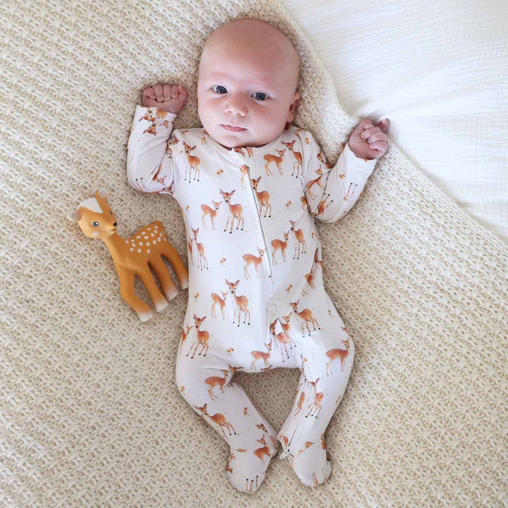 fawn baby zipper footie 
