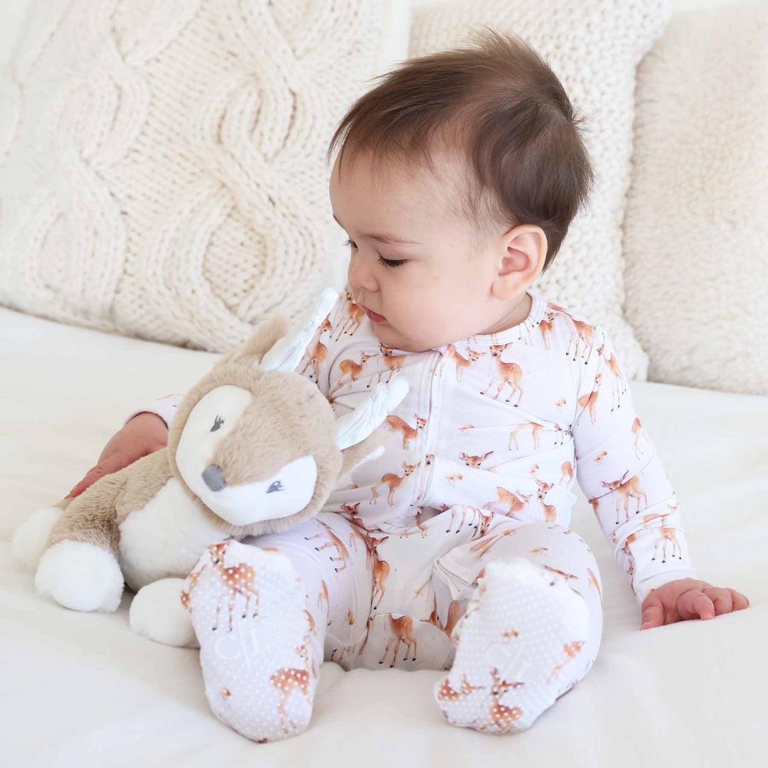 fawn baby zipper footie 