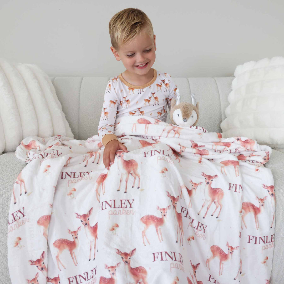 friendly fawns personalized blanket for kids gender neutral 