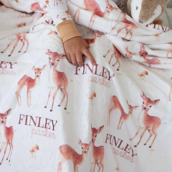 friendly fawn personalized kids blanket 