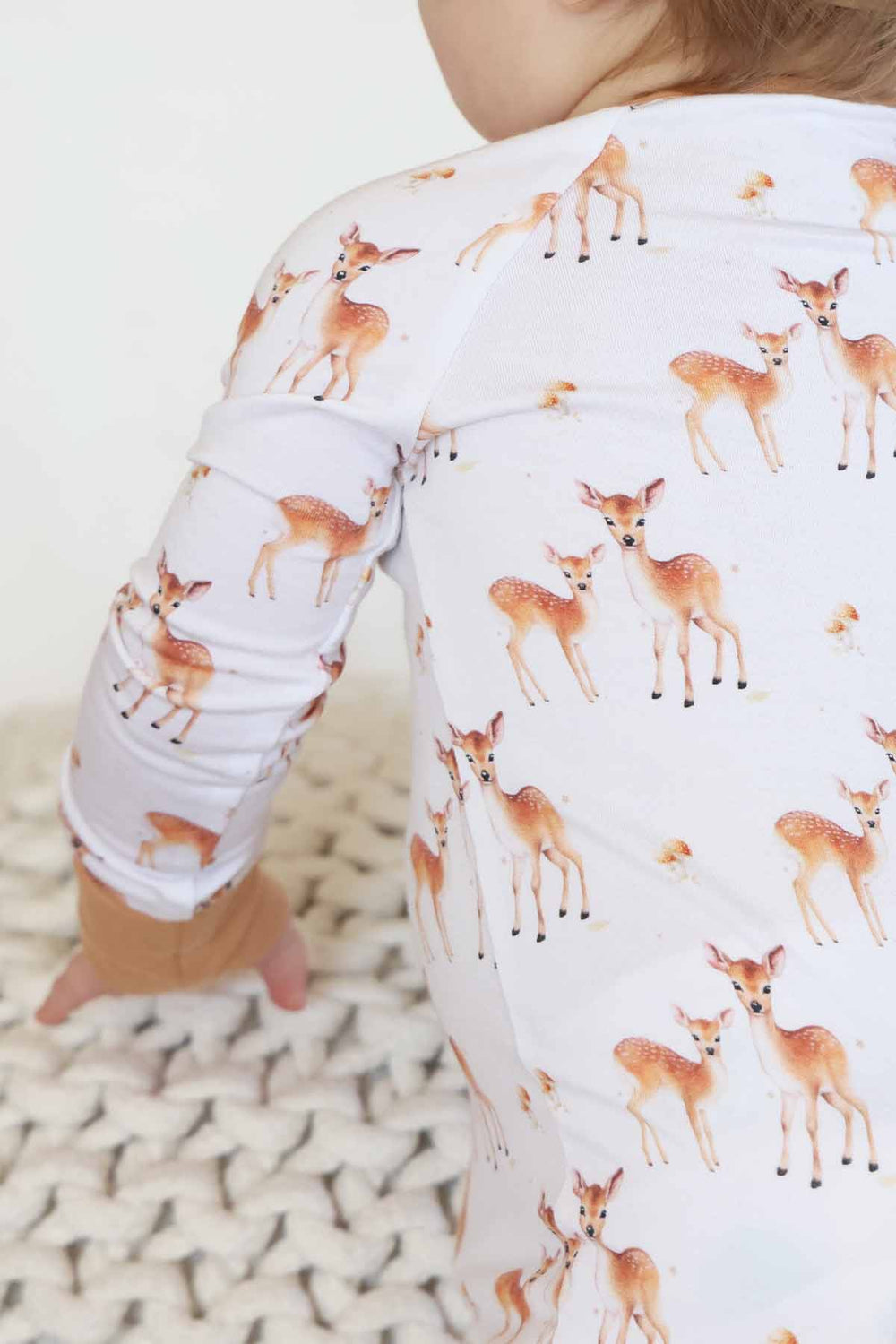 deer gender neutral convertible zip romper pajama for babies and toddlers 