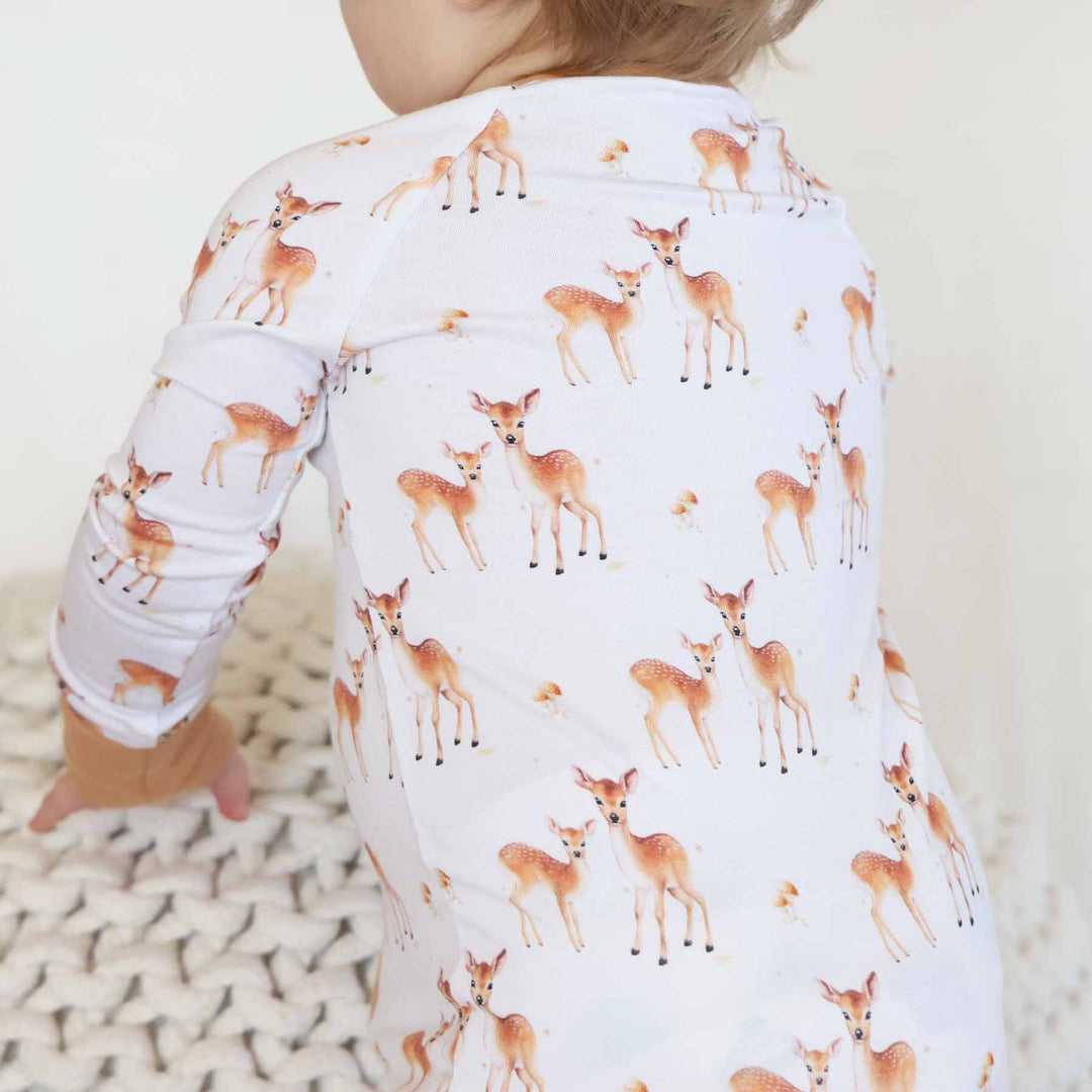 deer gender neutral convertible zip romper pajama for babies and toddlers 