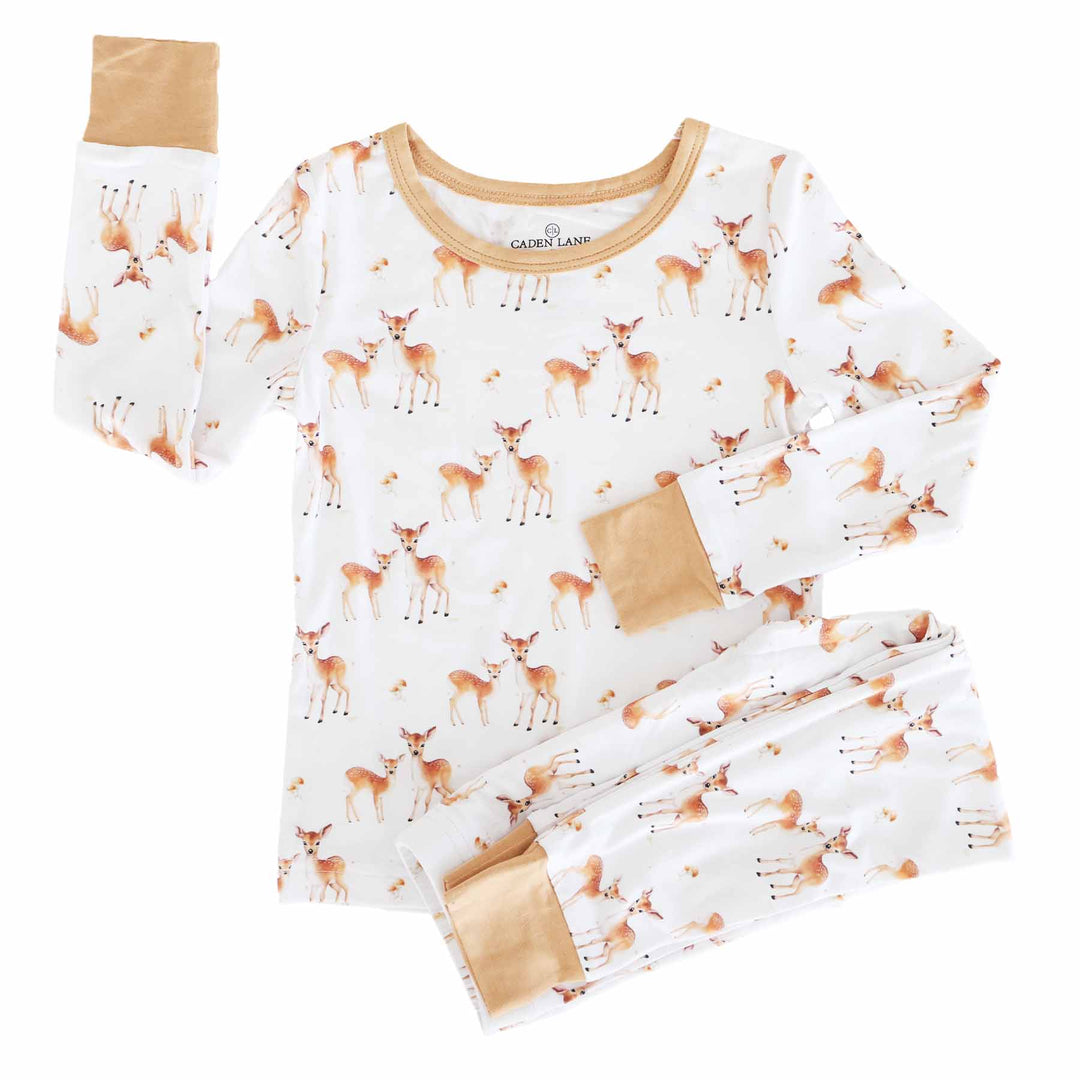 friendly fawn bamboo viscose long sleeve two piece pajama set for kids 