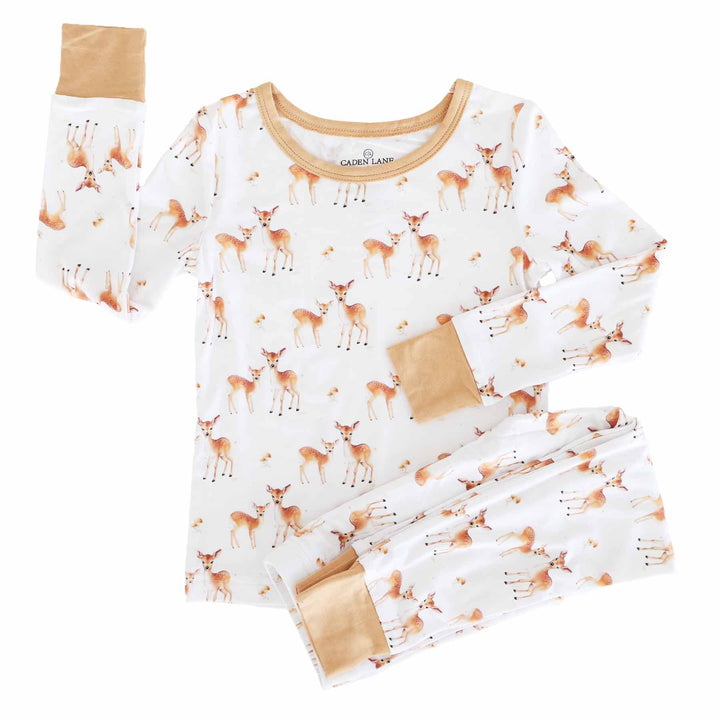 friendly fawn bamboo viscose long sleeve two piece pajama set for kids 