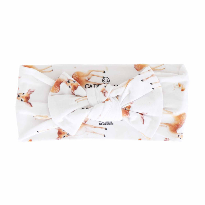 deer knit large bow headwrap for babies 