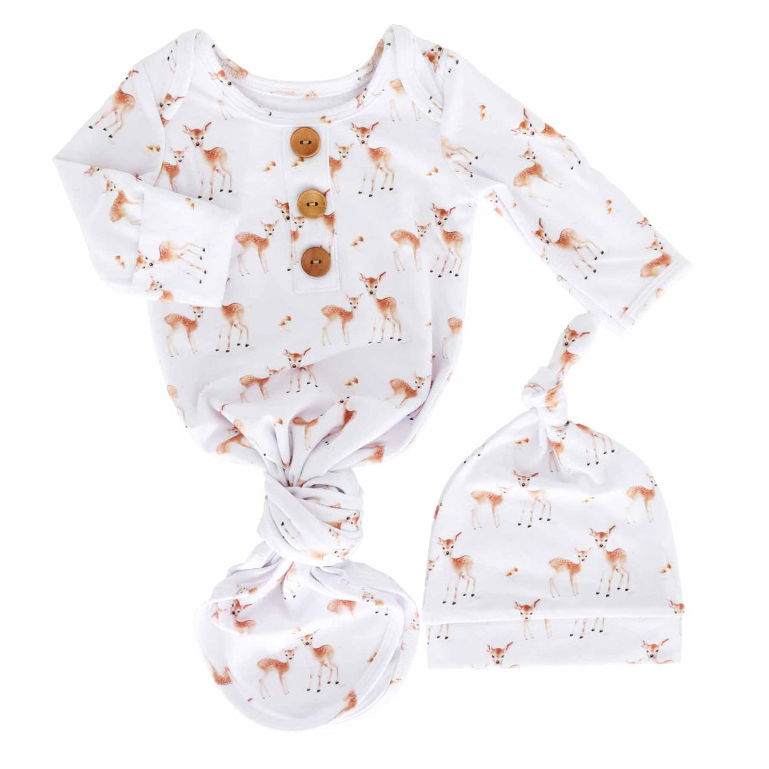 Friendly Fawns Newborn Baby Knot Gown & Hat Set