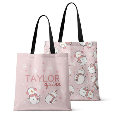 pink snowmen personalized christmas tote 