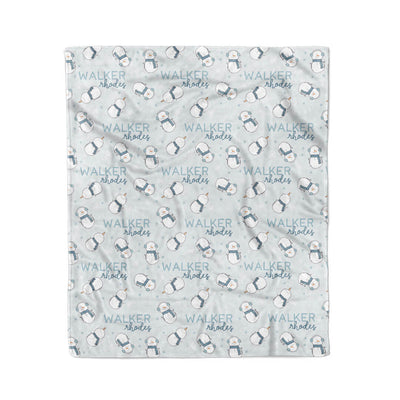 toddler blanket personalized blue with snowmen 