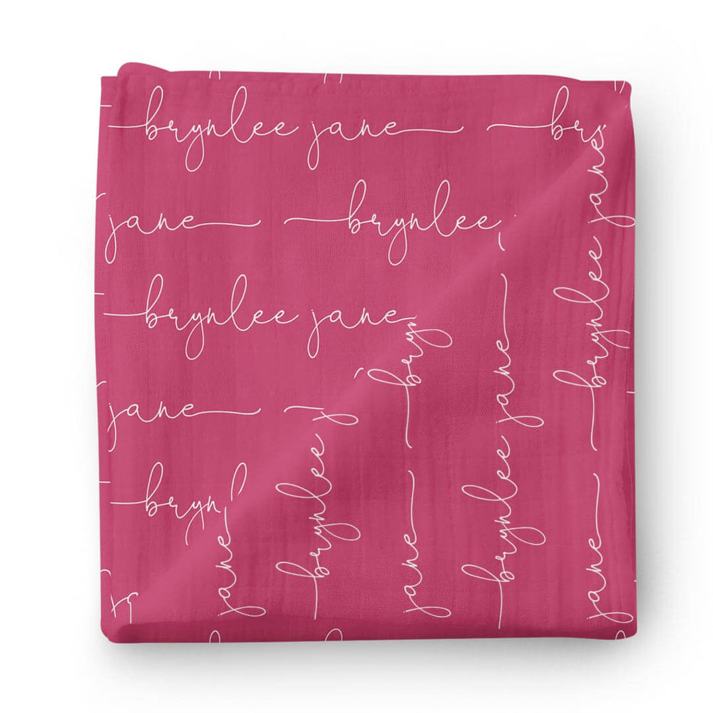 script personalized baby name swaddle blanket fuchsia 