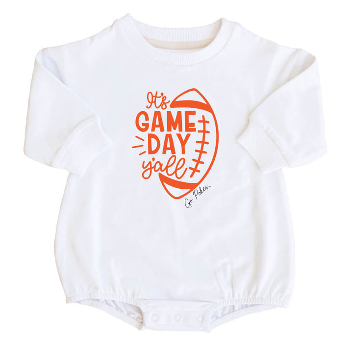 Oklahoma State University | Footballs & Bows Graphic Sweatshirt Bubble Romper