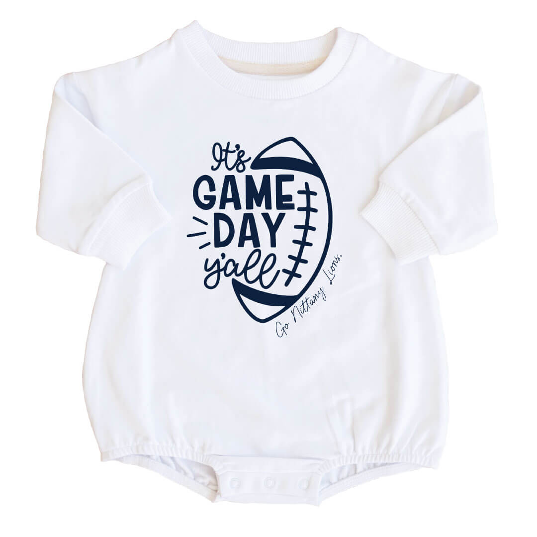 The Pennsylvania State University | Footballs & Bows Graphic Sweatshirt Bubble Romper