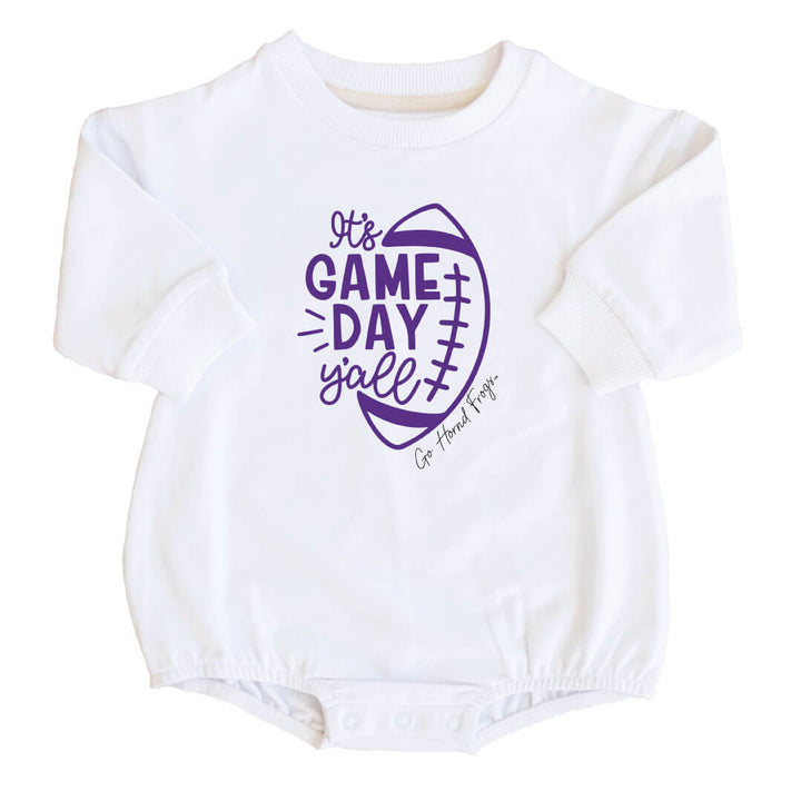 Texas Christian University | Footballs & Bows Graphic Sweatshirt Bubble Romper