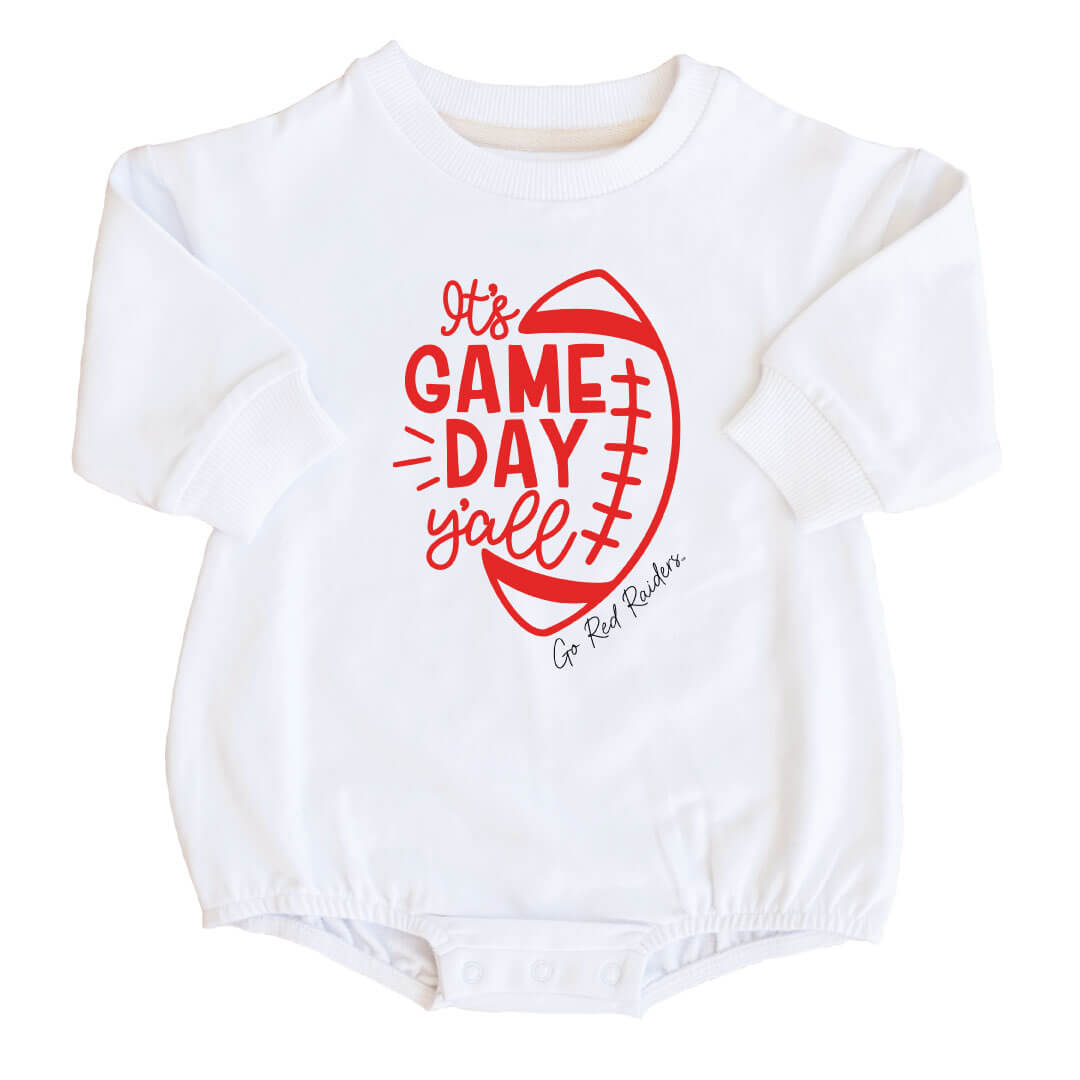 Texas Tech University | Footballs & Bows Graphic Sweatshirt Bubble Romper