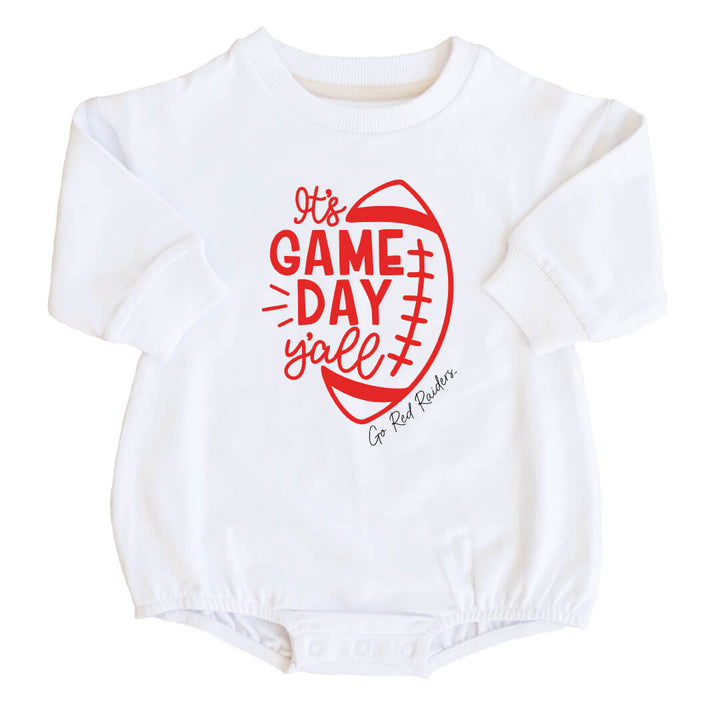 Texas Tech University | Footballs & Bows Graphic Sweatshirt Bubble Romper