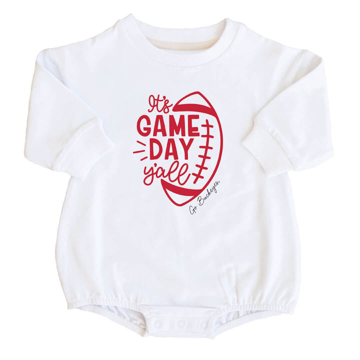 The Ohio State University | Footballs & Bows Graphic Sweatshirt Bubble Romper