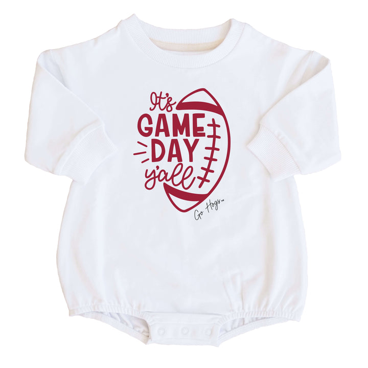 University of Arkansas | Football & Bows Graphic Sweatshirt Bubble Romper