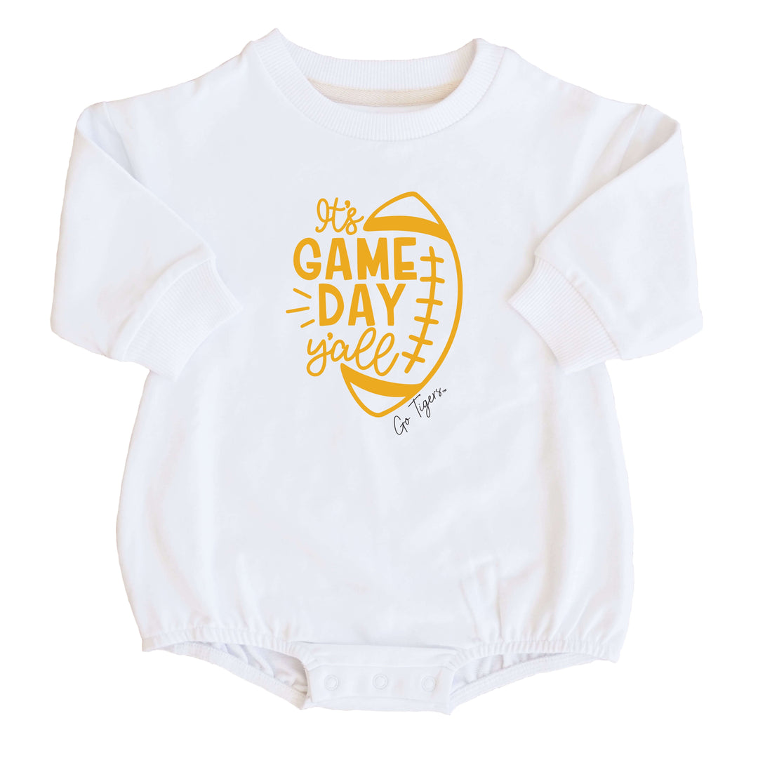 University of Missouri | Footballs & Bows Graphic Sweatshirt Bubble Romper