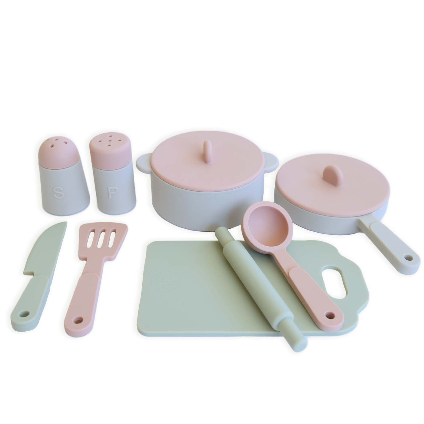 pink and green silicone play kitchen set