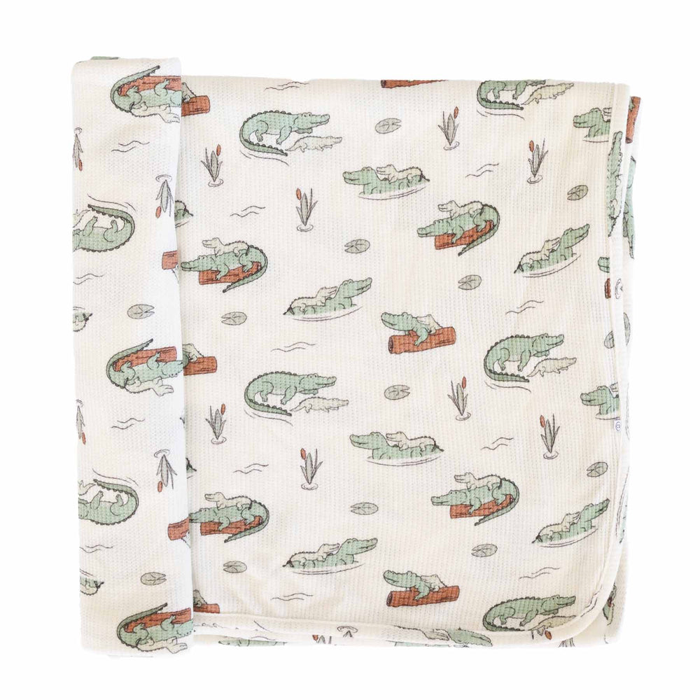 newborn alligator bamboo waffle swaddle blanket for boys 