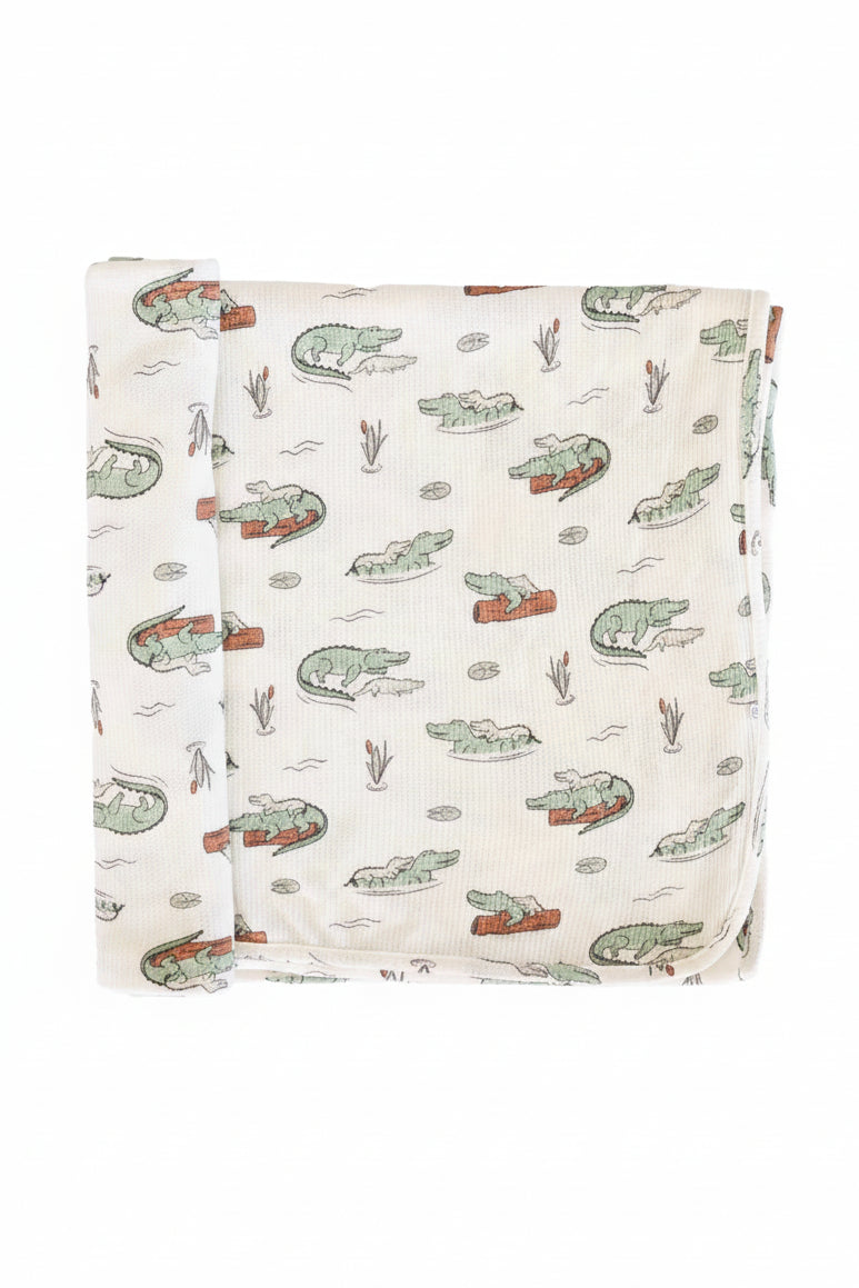 newborn alligator bamboo waffle swaddle blanket for boys 