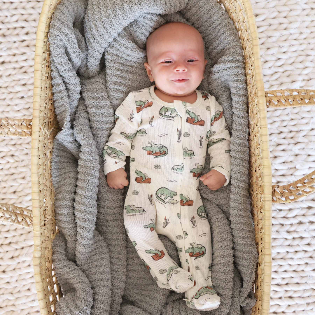 caden lane bamboo waffle alligator zipper footie for babies 